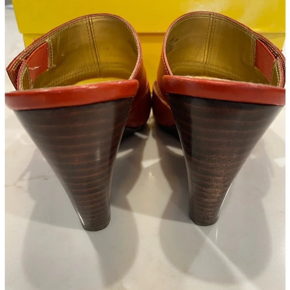 Joan & David Wedge Sandals Leather Tangerine Orange Size 7.5